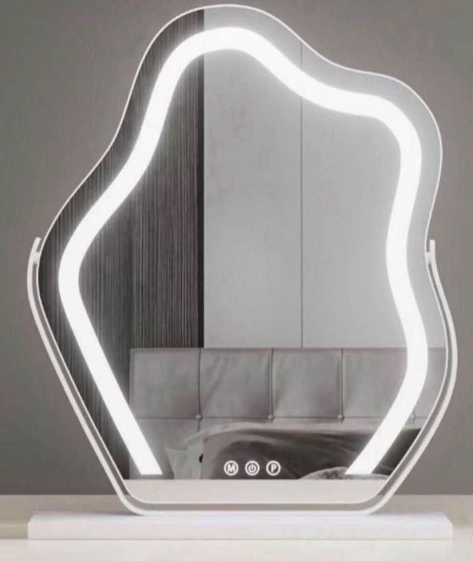 Vertical Vanity Mirror,Anti-Fog Large Circle Makeup Mirror, 3-Color Dimmable LED Light,Cloud Shaped Makeup Mirror with LED Light(Color:White