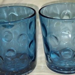 Set Of Two Blue Dimple Glass Candle Holders L5V035