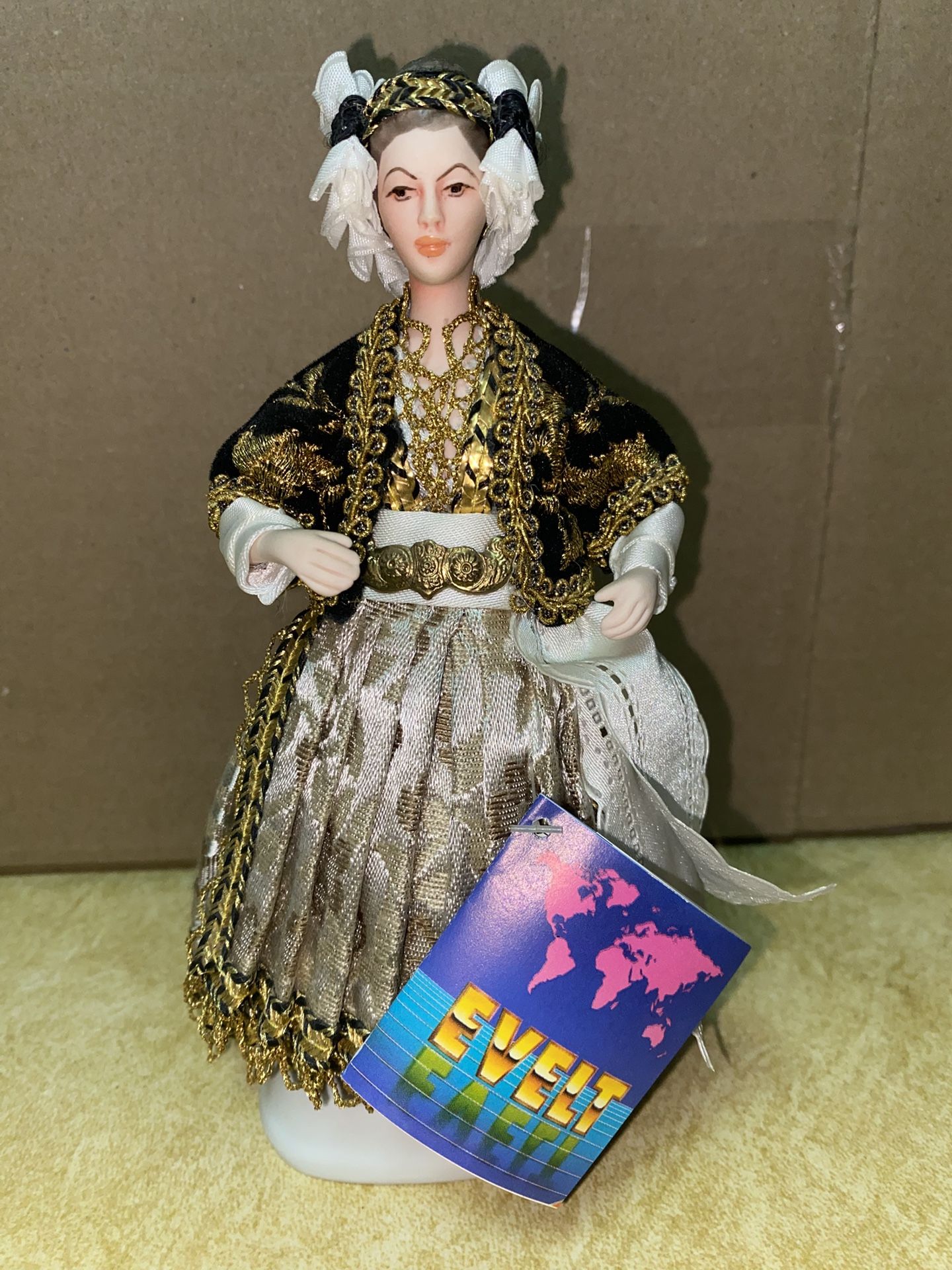 7.5 inch Vintage Evelt Handmade Greek Porcelain Doll 122 E Veria Imported From Greece