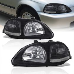 New Black Housing Headlights For 1996 To 1998 Honda Civic