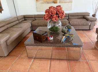 Modern Glass & Stone Coffee Table – Contemporary Chrome Base