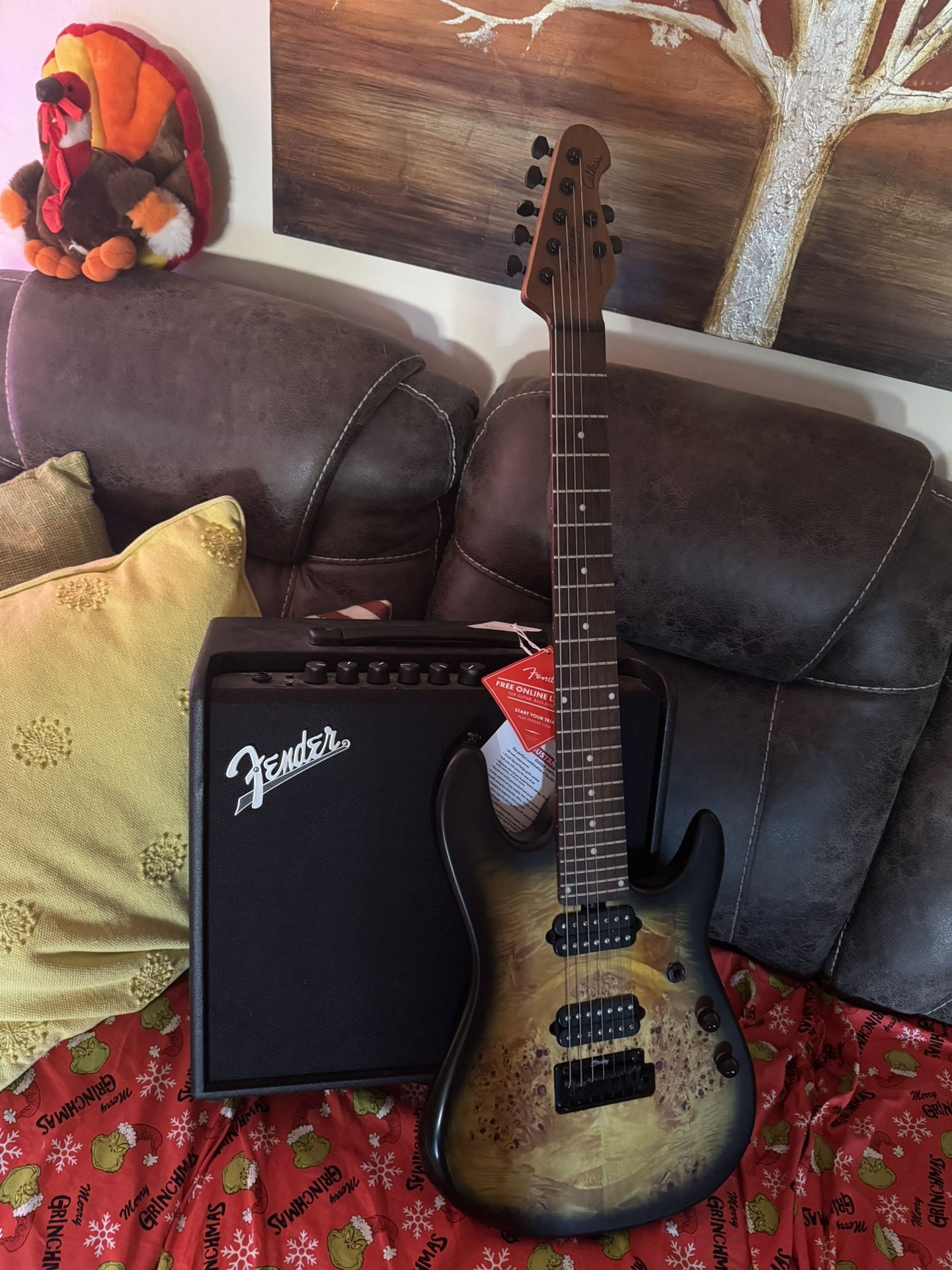 7 String Sterling Music Man Cutlass And Fender Mustang LT 50 Amplifier With Soft Case For Guitar