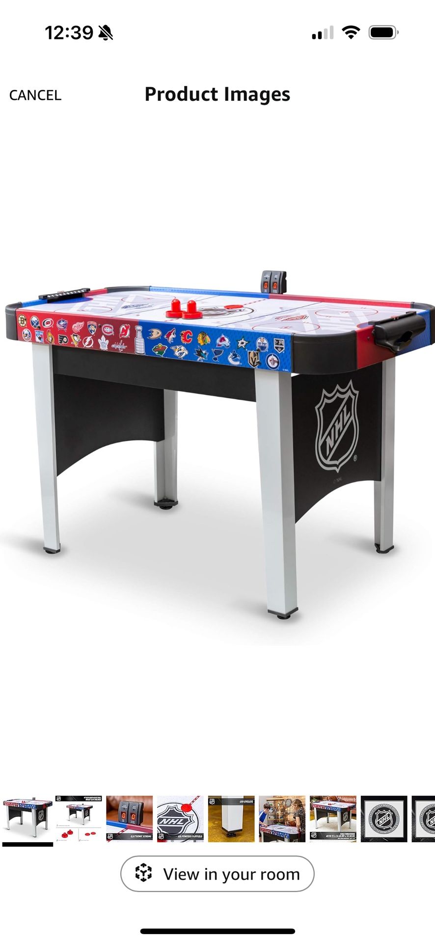 48" Mid-Size NHL Rush Indoor Hover Hockey Game Table; Easy Setup, Air-Powered Play with LED Scoring, Multicolored