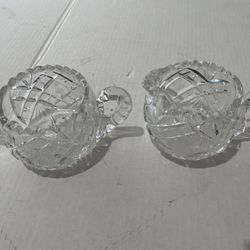 Cut Crystal Sugar Bowl And Mini Creamer Excellent 