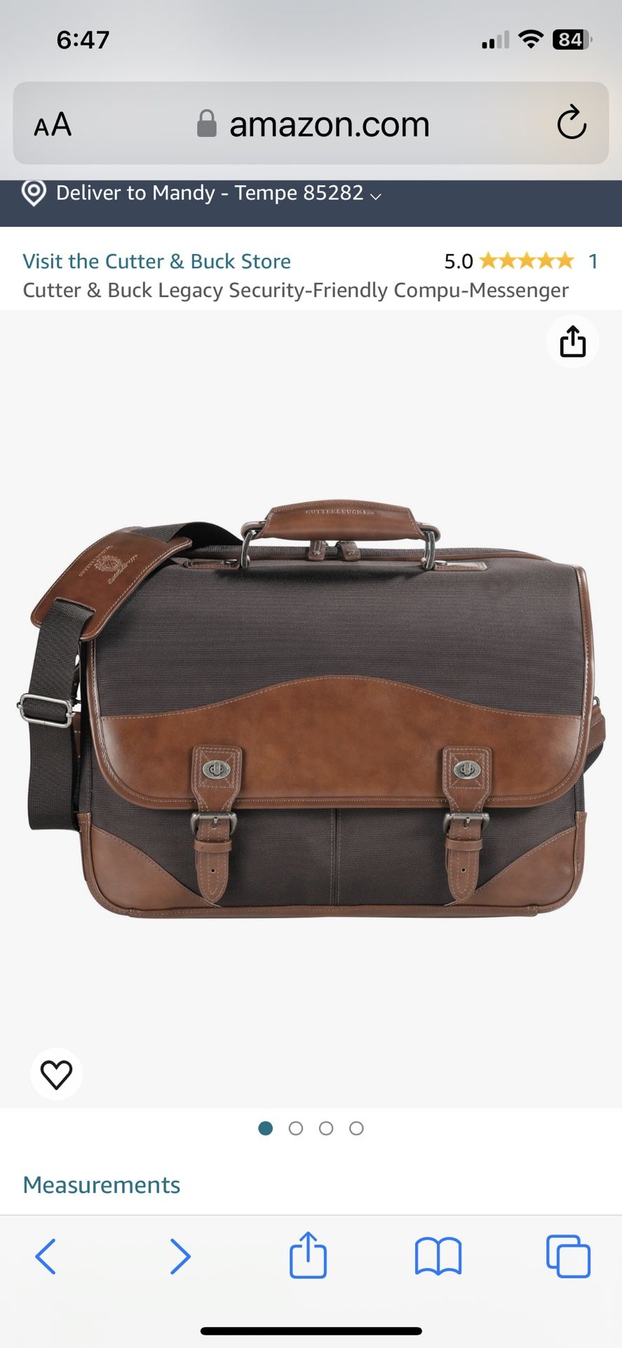 Cutter &Buck  Legacy collection  TSA approved Messenger Bag Leather /canvas 