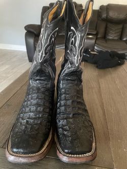 Black Caiman Leather Cowboy Boots