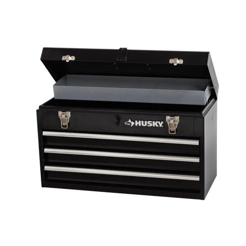 Husky 20-inch 3-Drawer Metal Portable Tool Box with Tray