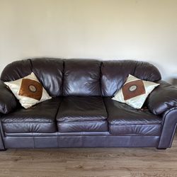 Leather Sofa With Two Free Side Tables 