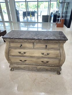 Antique-Style Bombe Chest Dresser with Marble Top