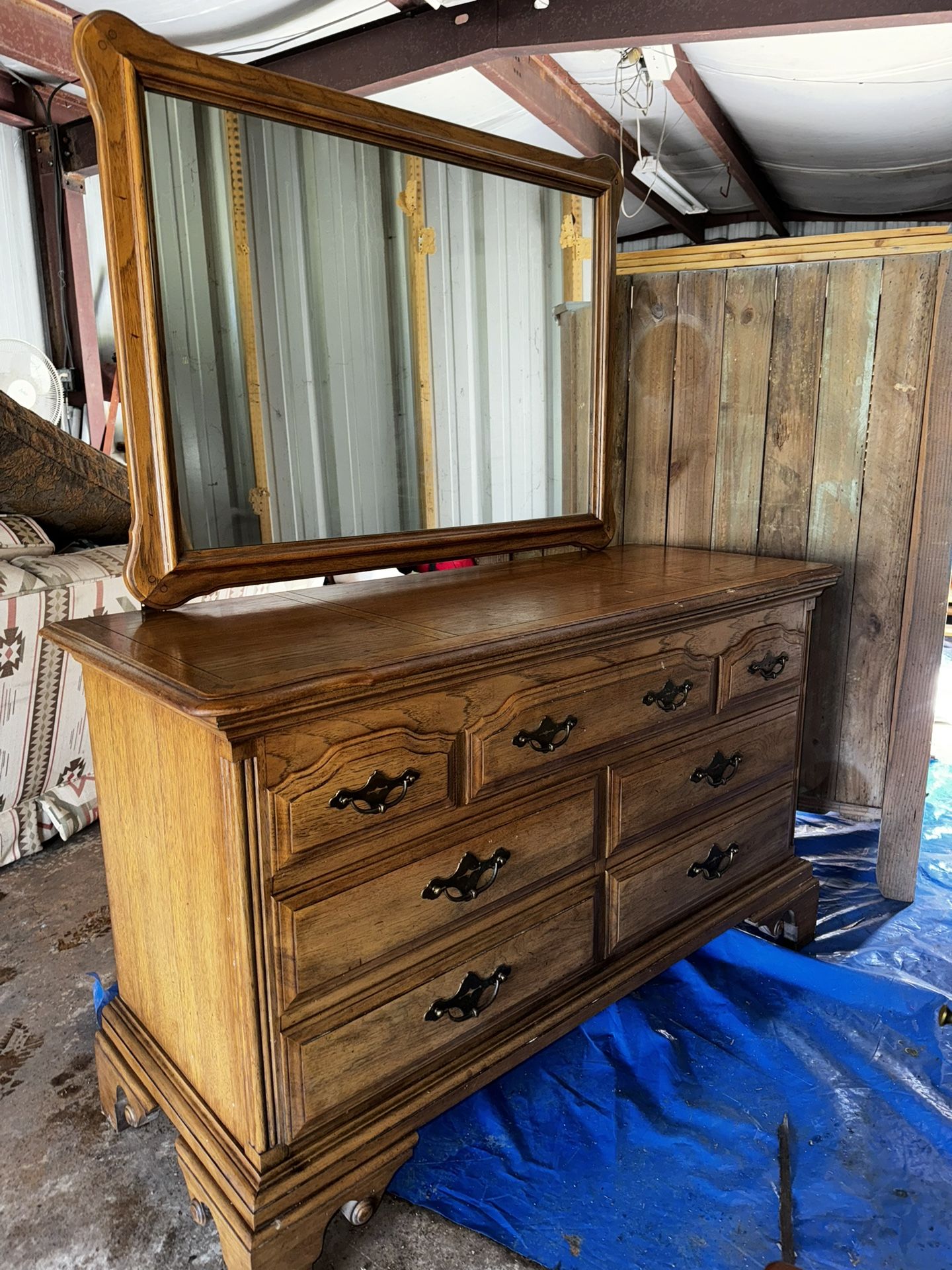 Vintage Thomasville Furniture Country Manor Collection Shabby Chic Style Rustic Dresser with Mirror