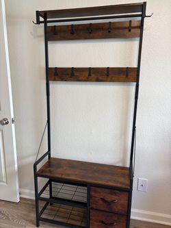 Hall Tree with Coat Rack and Shoe Bench