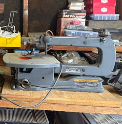 16 INCH SCROLL SAW (MAKE AN OFFER) & OTHER WOODWORKING TOOLS