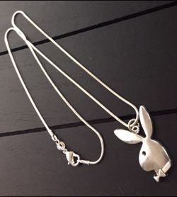 18”, 20” or 22” Sterling Silver Necklace with Antique Silver Easter Bunny/Playboy Bunny Pendant