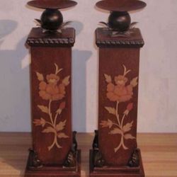 Stunning New Pair of large metal candle holders candleholders Flowers Flower motif Tuscan Contemporary