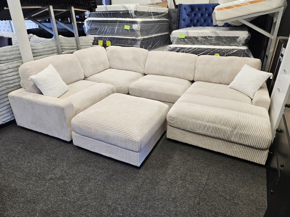 5 Pcs Sectional Corduroy Fabric Beige $1199 FREE LOCAL DELIVERY