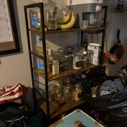 Solid Wood Shelf And Metal Standing Shelf Unit **NOT IKEA** - $50