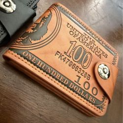 Leather Wallet Us Dollar Bill, Bi-fold, Credit Card, Photo Holder