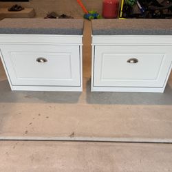 White Shoe Storage Benches with Cushions – Flip-Down Drawers
