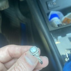 .925 Sterling Silver Ring (Opal/Diamonds 