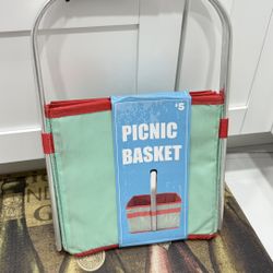 Five Below Collapsible Picnic Basket - Teal & Red - 10"x16"
