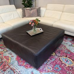 Genuine Leather Ottoman 48” Square Coffee Table Made in USA 🇺🇸 Dark Brown ✨Delivery Available