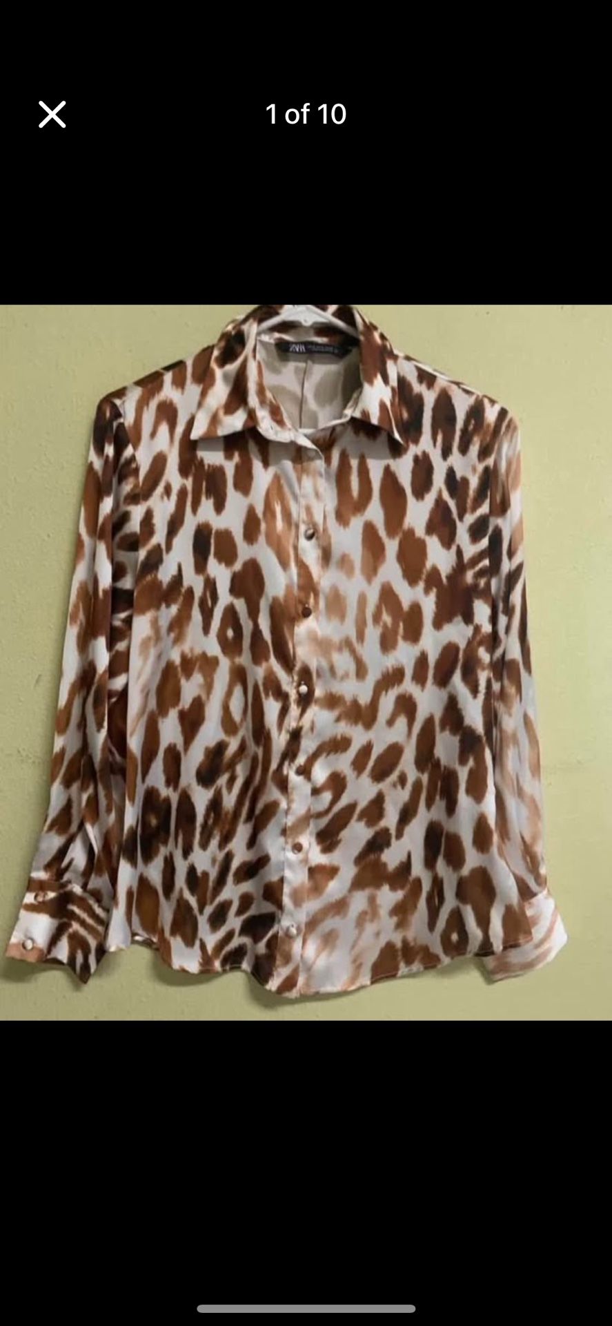 Zara Leopard Print Satin Blouse Size M