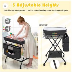 Changing Table, Portable Baby Changing Table Foldable Diaper Changing Station with Safety Belt, Large Storage Rack & Shelf, Nursery Organizer for Newb