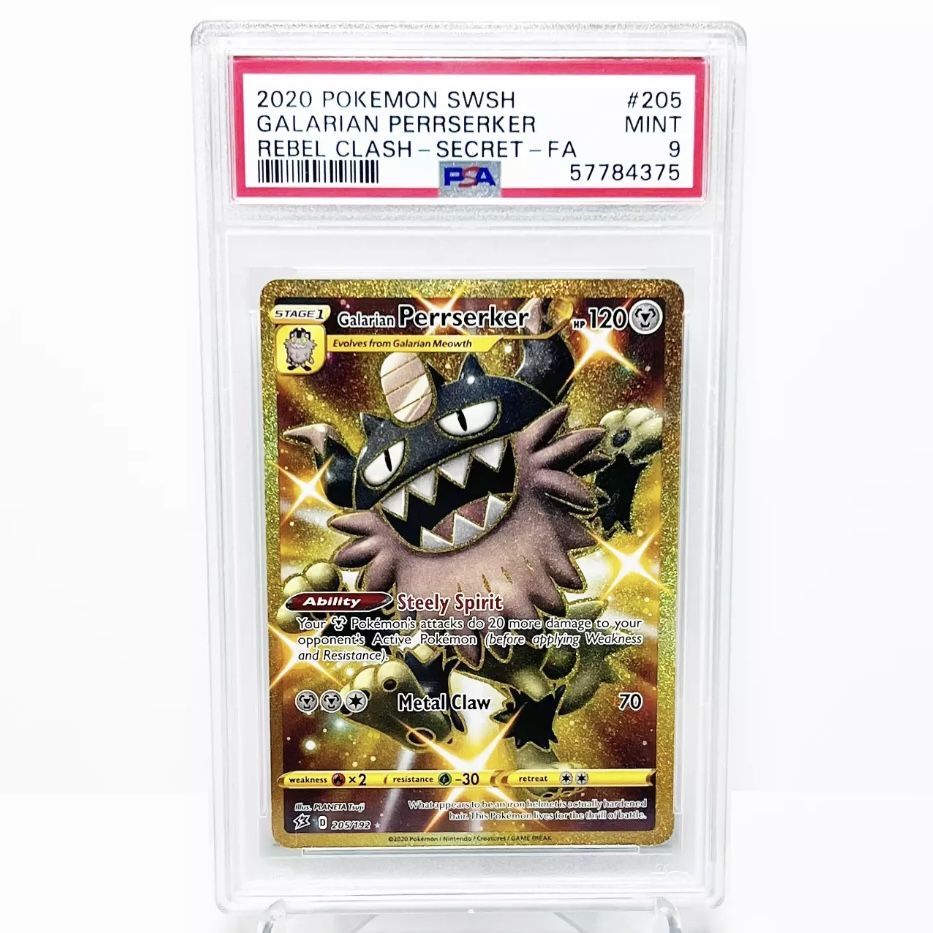 PSA 9 Galarian Perrserker Secret Gold Shiny 2020 Pokemon Rebel Clash 205/192
