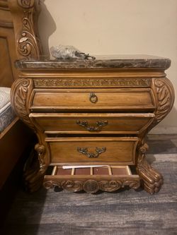 2 Large solid wood very heavy nightstands with 4 drawers and granite top