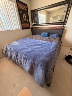 King Bed Frame w/ headboard, shelf, outlet