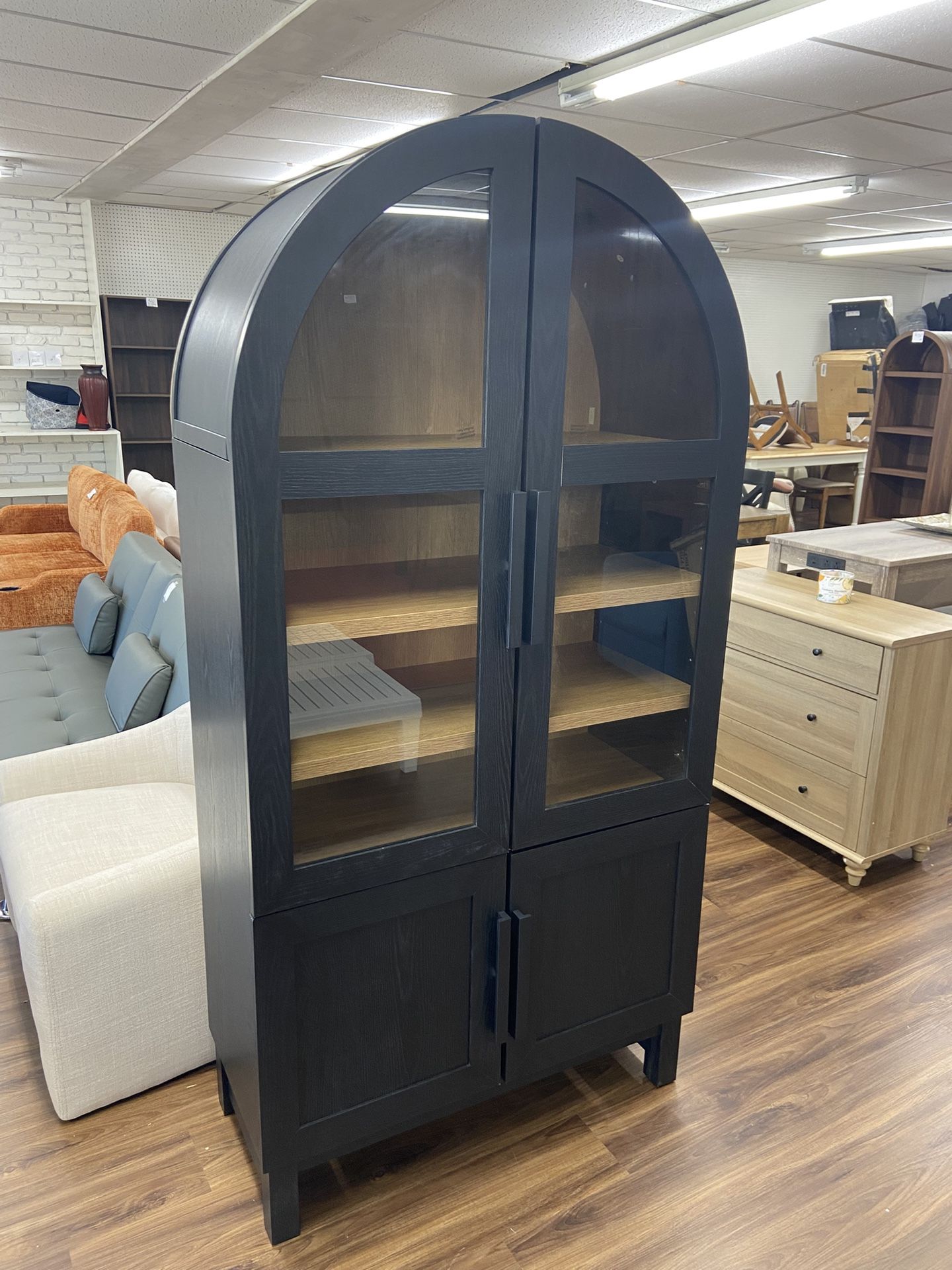 New Rounded Solid Wood Frame Arch Cabinet, Black Finish