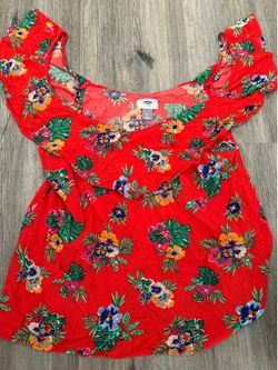 Women floral blouse top Hawaiian red shirt