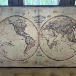 World map art in custom frame 