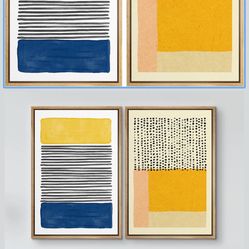 NEW! IDEA4WALL Framed Canvas Art – Geometric Color Block Set (Yellow/Blue/Orange) – 24x36 – Mid-Century Modern