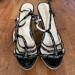 Prada Womens Patent Leather Cork Ankle Strap Heels Black Size 35.5 / 5.5. Condition is "Pre-owned". See pictures ask questions and make an offer!