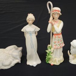 4 Cybis Procelain Bisque Sculpture- Little Bo Peep,Betty,Owl&Cat