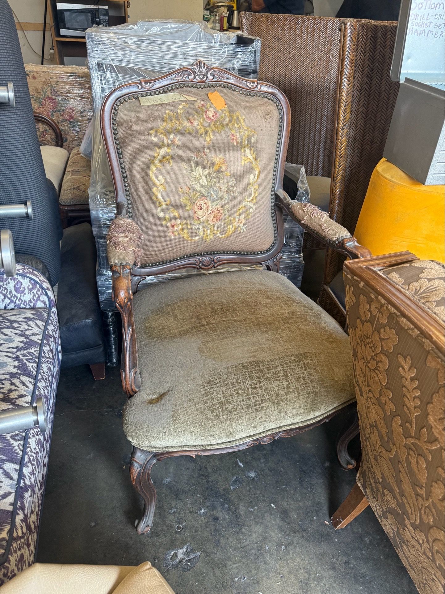 Vintage French Provincial Accent Chair – Needlepoint Floral Upholstery