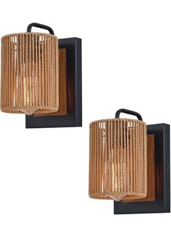 Rattan Wall Sconces, 2 Pack, (Bulbs not included)