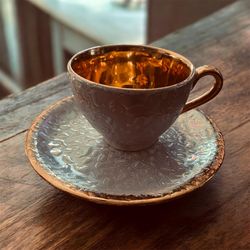 Highly Sought after By Collectors Beautiful And Vintage Hand Painted 22k Gold Tea Cup Saucer Set