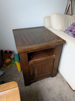 Dark Brown Wood End Table with Cabinet