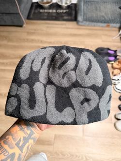 Y2k Black and Grey Graphic Knit Beanie