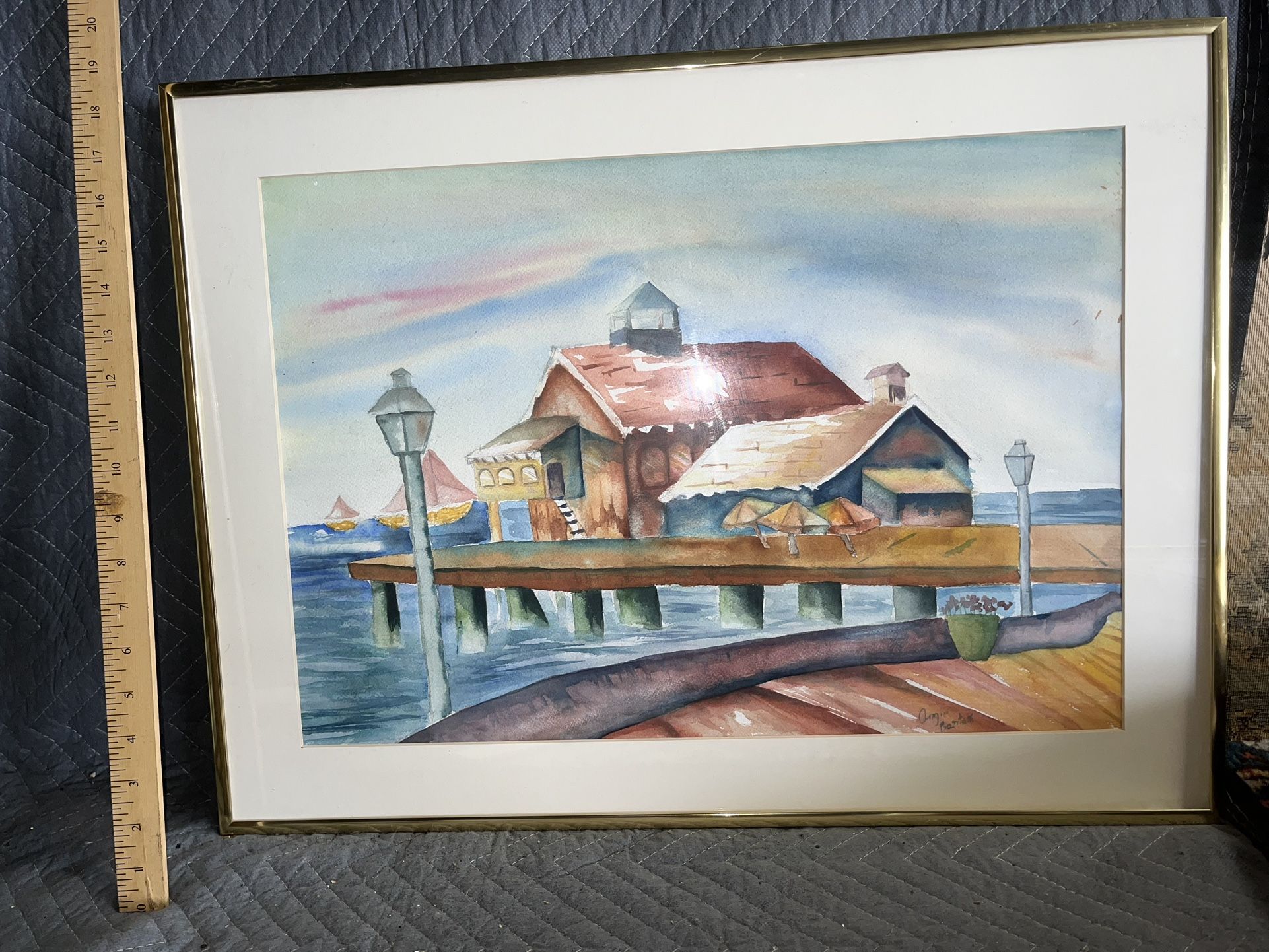 Water Color Of A Dock Artist Signed 