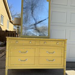 Vintage Thomasville Allegro Faux Bamboo Dresser with Mirror and Regular & Canopy Twin Headboard