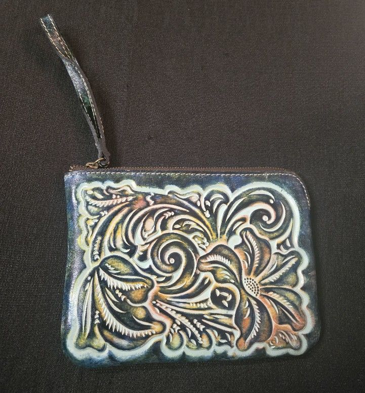 Patricia Nash Cassini Burnished Tooled Leather Wristlet