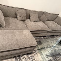 Gray 3 seater sofa couch with ottoman 