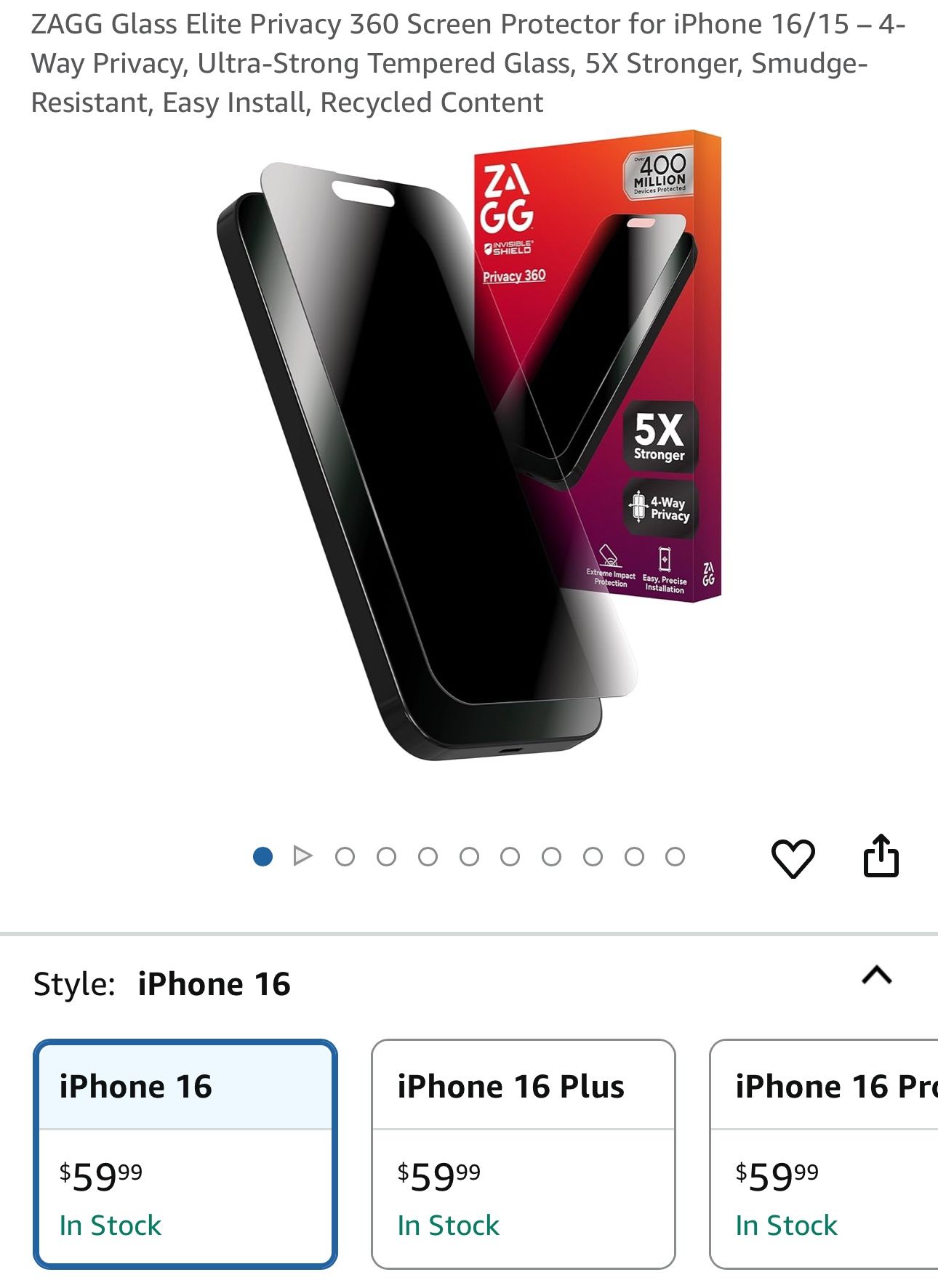 Zagg iPhone 16 Pro Tempered Glass Screen Protector