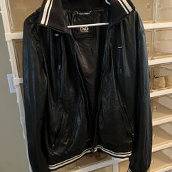 Original D&G Lamb Skin Leather Jacket With Hoodie 