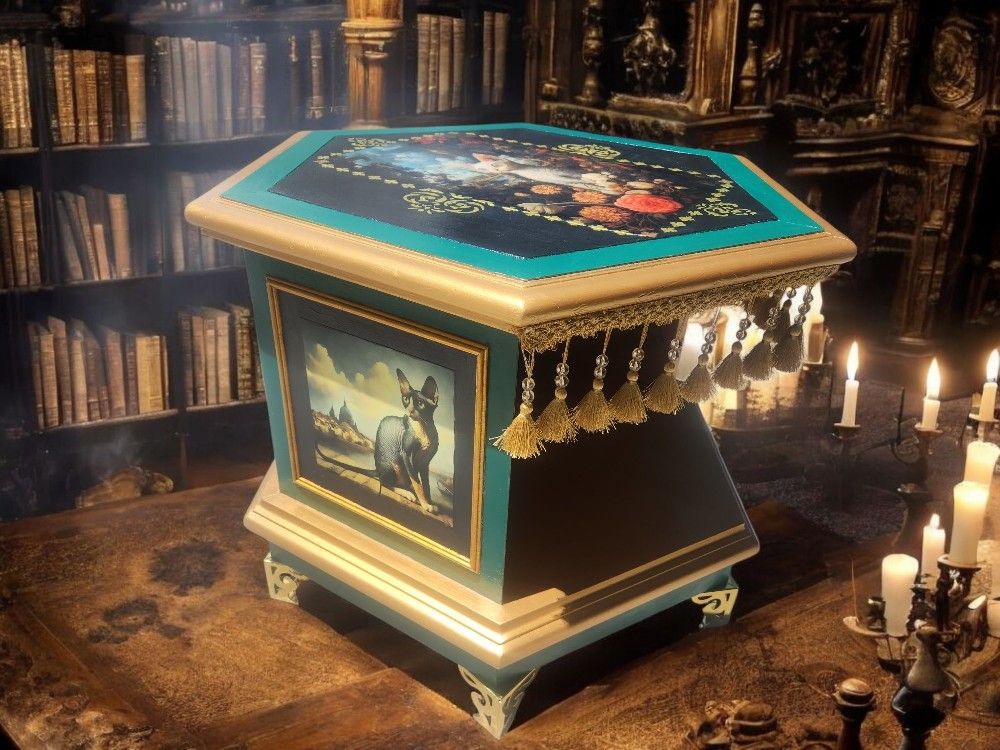 Custom Order Option: Vintage Devon Rex Hexagon Cat House End Table