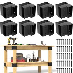 Set of 8 Heavy Duty Workbench Bracket Kit – 3-Way Right Angle Steel Corner Brackets with Screws for 2x4 (Actual 1.5"x3.5") Wood, Ideal for DIY Garage 