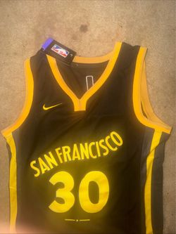Nike Golden State Warriors Stephen Curry #30 NBA Basketball Jersey Black Gold 50